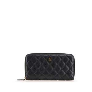 CHANEL Black Caviar Leather Logo Wallet